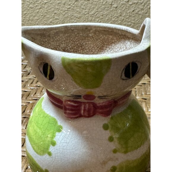 Vintage Ceramic Cat Shaped Creamer Pitcher With Crackle Glaze Finish - Picture 8 of 9